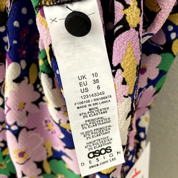 ASOS Design Flutter Sleeve Button Front Mini Dress - Purple Floral - 6 - Picture 5 of 8